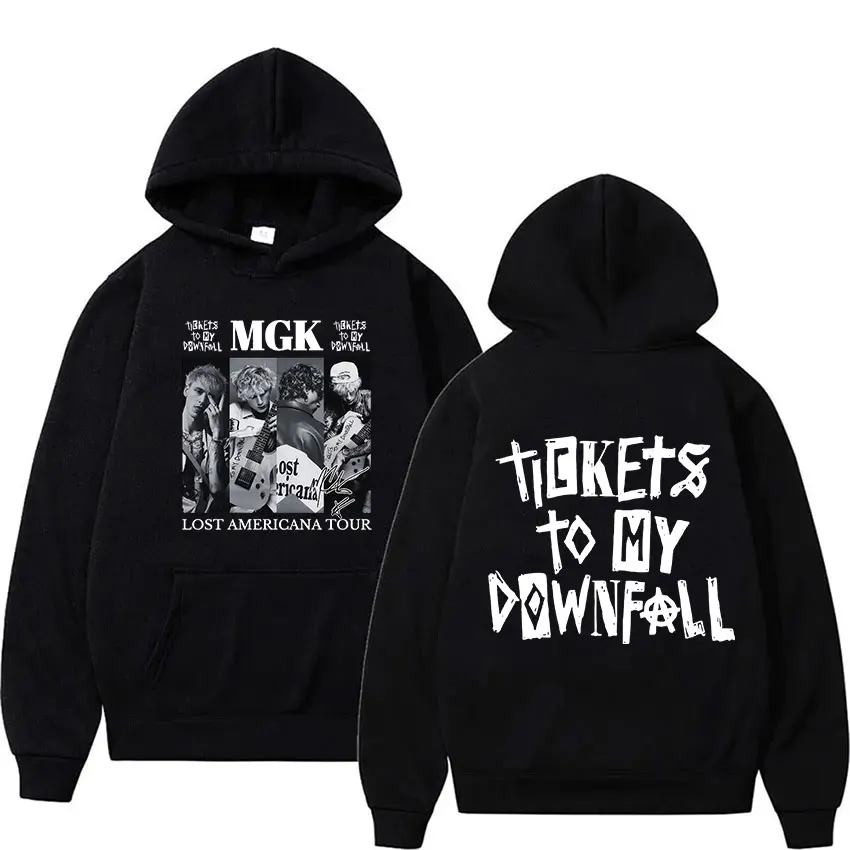 Rapper mgk perdido americano tour 2026 gráfico hoodies metralhadora kelly rock hip hop pulôver moletom masculino gótico streetwear