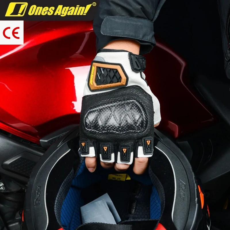 Summer Vintage Fingerless Motorcycle Gloves Half Finger Motorcycle Gloves Ventilated Breathe Carbon Fiber Protective Shell Anti