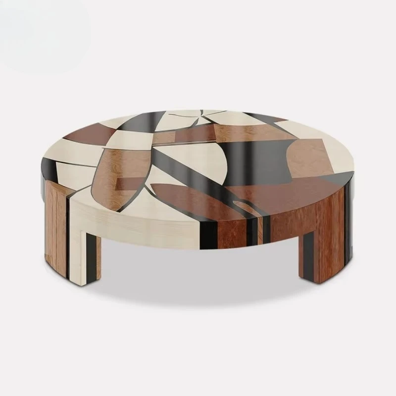 

Vintage cream color solid wood Italian-style minimalist coffee table, creative trendy round coffee table for home use