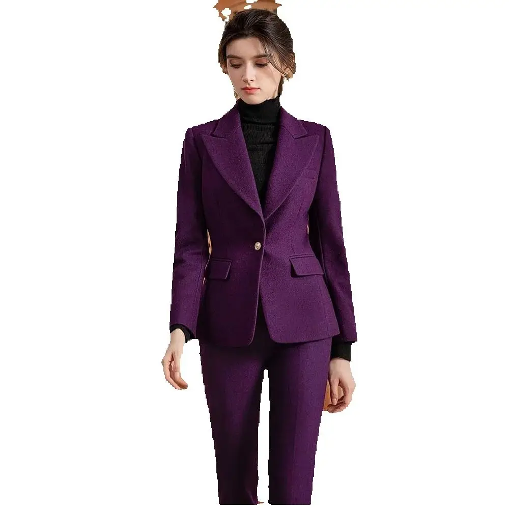 Ensemble veste et pantalon à bouton unique pour femme, blazers violets pour femme, vêtements d'hiver, irritations, nouveau banquet, bureau, 2 pièces