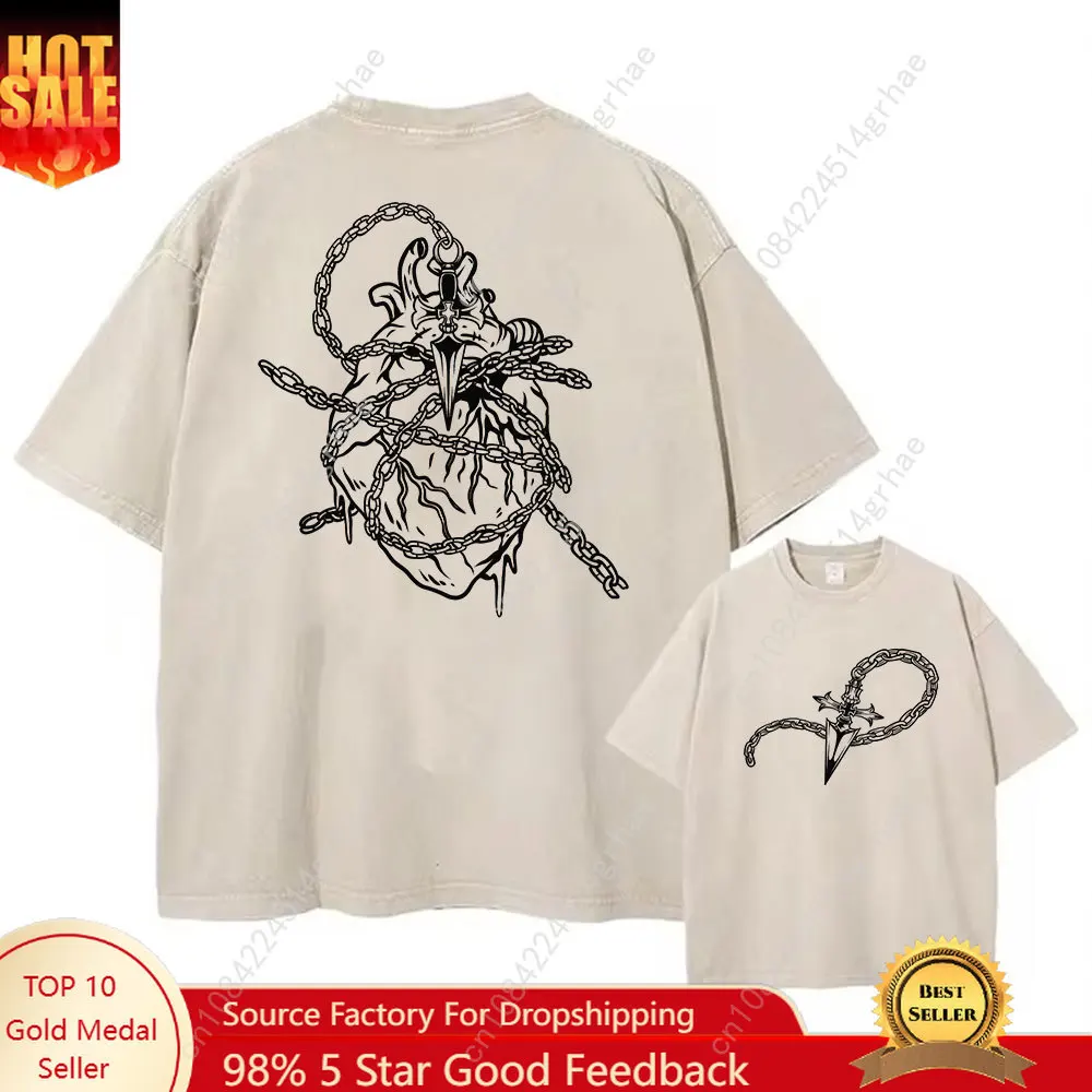 

Y2K Vintage Washed Tshirts Hip Hop Retro Punk Anime Hunter X Hunter Print Cotton T-Shirts Harajuku Women Men Summer Top Tee