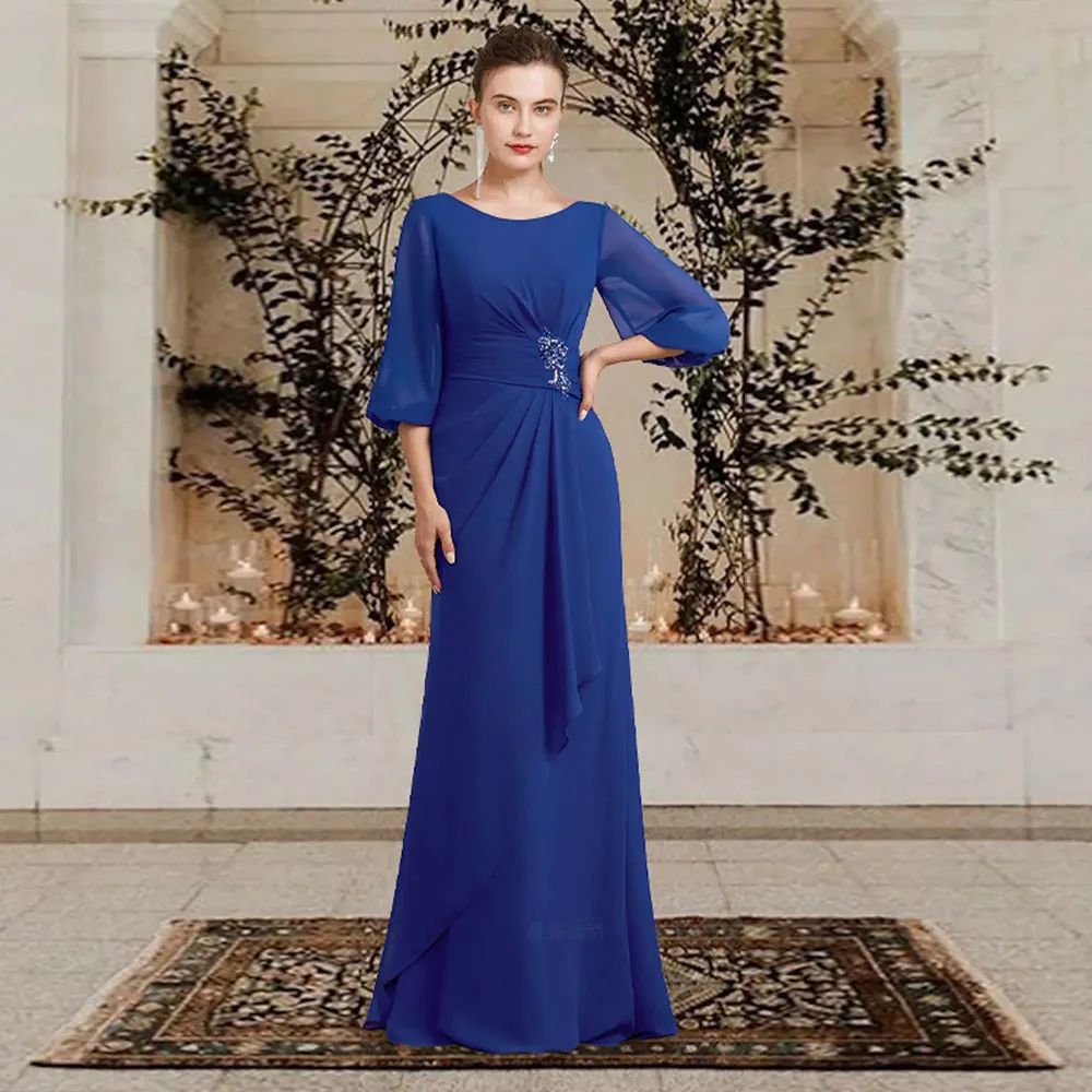 

Royal Blue Mother of the Bride Dresses 2023 Lace Applique Long Wedding Guest Gowns Chiffon Elegant Dress Women For Wedding Party