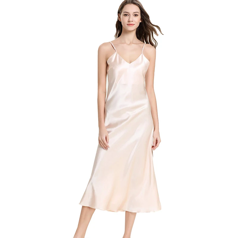 Womens Satin Nightgown Long Slip Sleep Dress Silk V Neck Nightgowns For Women