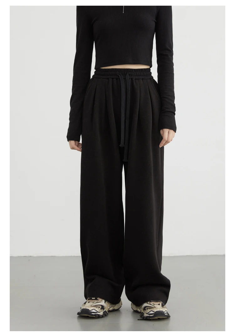CHIC VEN Women's Pant Streetwear Solid Loose New Drawstring Sports Casual Trousers High Waisted Pants Autumn Winter 2025