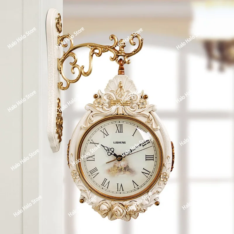 Double-sided Wall Clocks Vintage Art Decoration Clocks Living Room Elegant Clock Silent Luxury Wall Watch Aesthetic Decorations