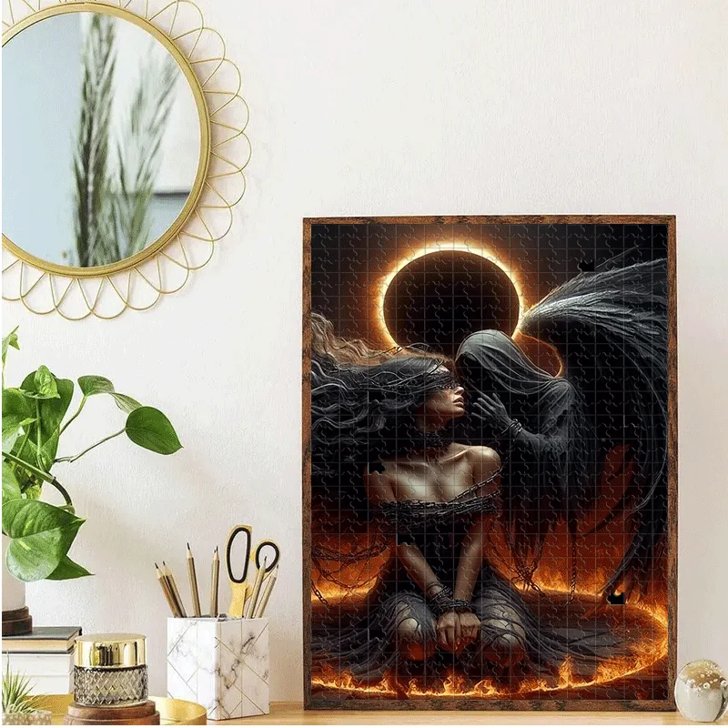 500/1000pcs Gothic Angel & Dark Queen Puzzle - Female Angel/Queen with Chains & Black Wings Jigsaw Game for Adults, Intermedia