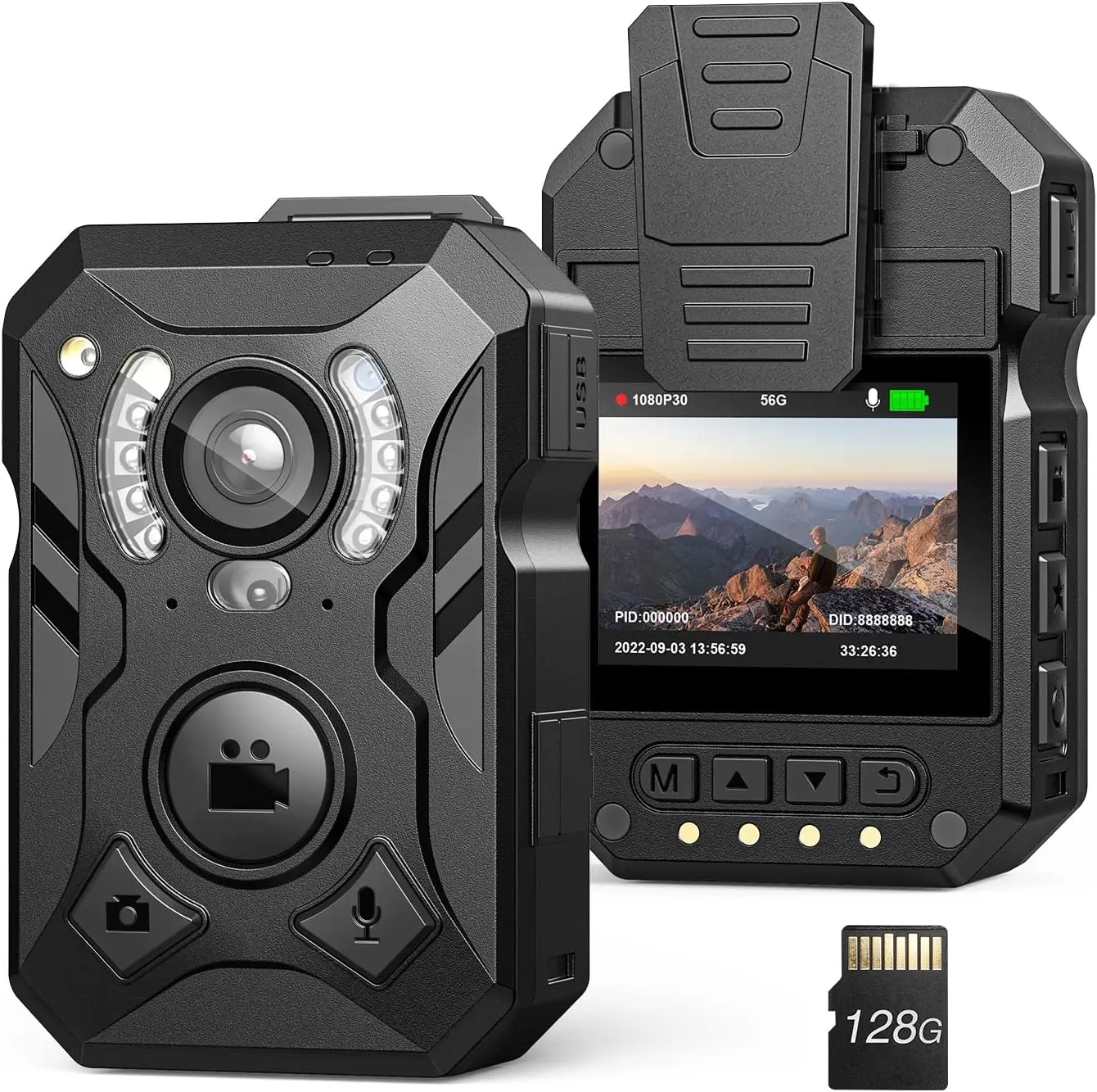 Losfom WD4 Mini Camcorders 1296P Body Camera 128G Body Worn Cam 3600mAh Battery 13 Hours Recording Mounted Cameras Night Vision