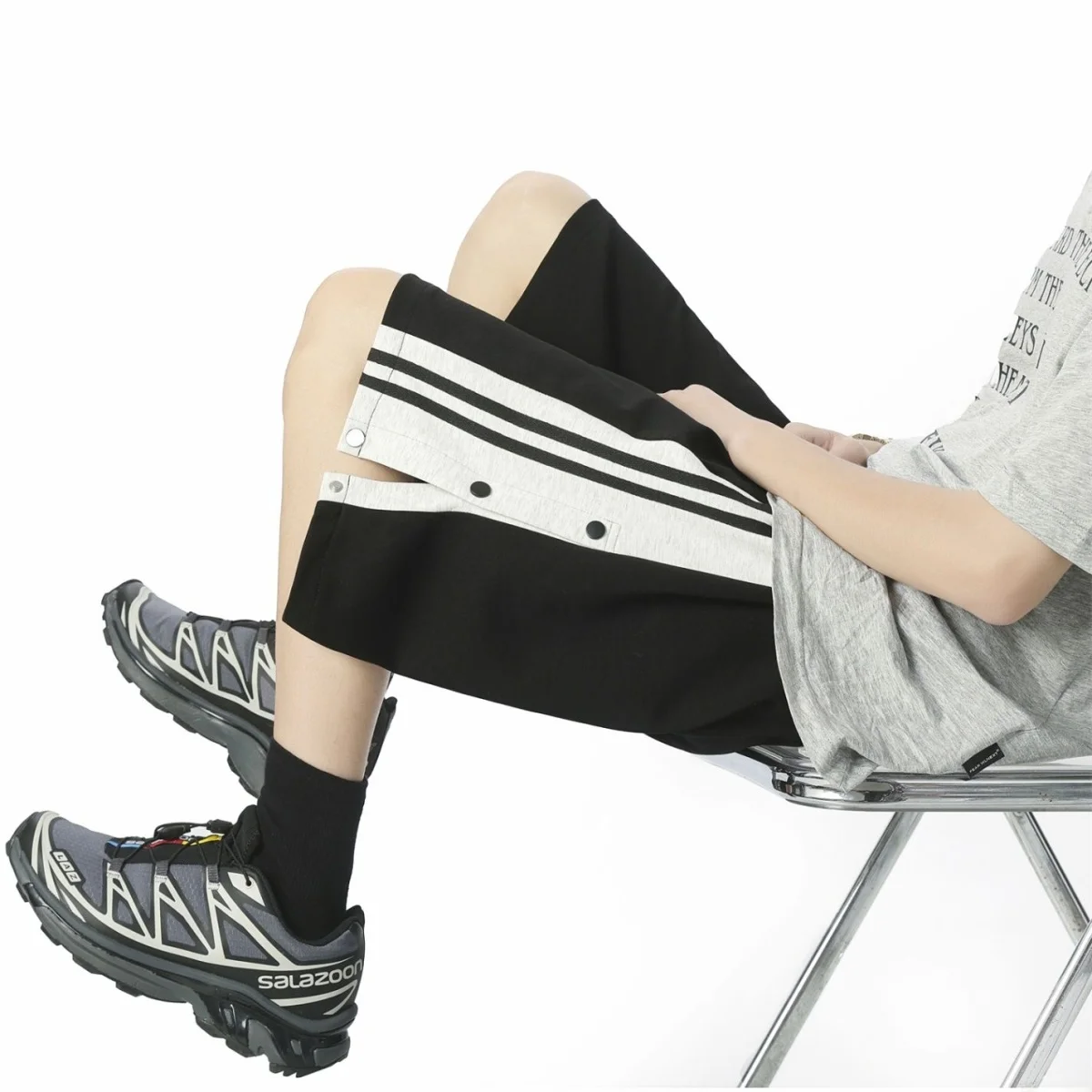 

Retro Spliced Color Summer Thin Full Buttoned Sweatpants Men's And Women's Straight Loose Baskeall Sports orts Casual Bre...