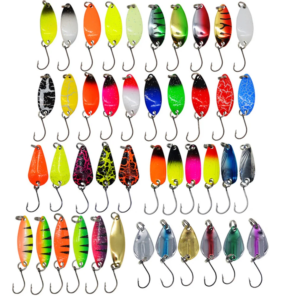 43 sztuk/partia Jig metalowa łyżka typu Spinner zestaw przynęt wędkarskich na pstrągi 2.5g/2.6g/3g/3.2g/3.5g/5g VIB twarda przynęta cekiny na sprzęt wędkarski na karpia