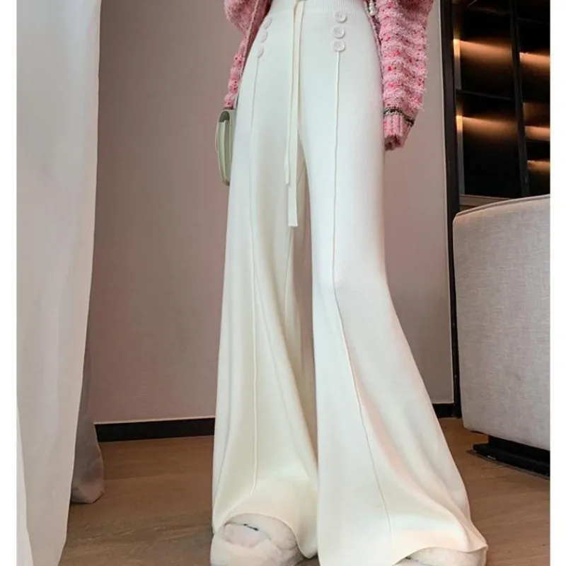 Pants Female 2023 Drop Knitted Wide Leg Micro Ragged Pants for Women with Loose Strap Cashmere Casual Floor Sweeping Pants