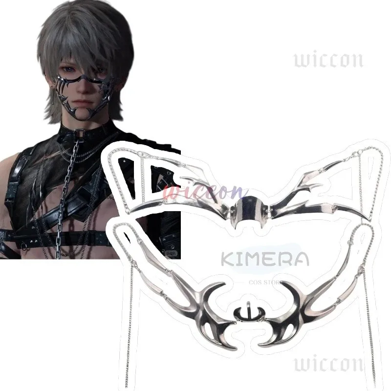 

a7d@Love and Deepspace Xavier Cosplay Face Accessories Hollow Mask Metal Chain Halloween Party for Women Men Role Play Props Gif