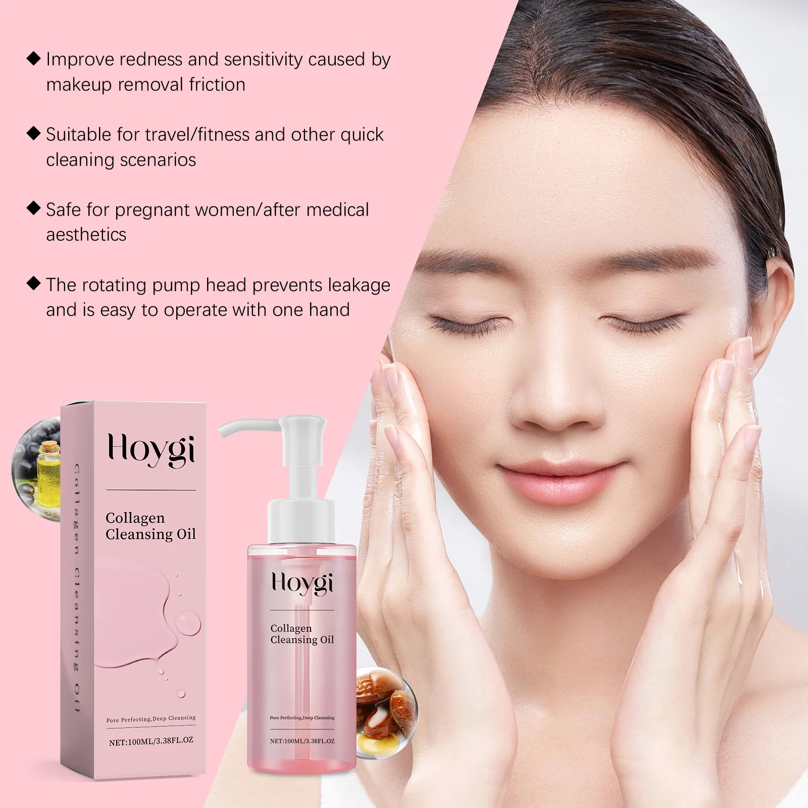 Huile démaquillante au collagène, huile de jojoba, démaquillante, nettoyage en profondeur des pores, saleté, doux, émulsifiant quotidien, nettoyant pour le visage, cosmétique
