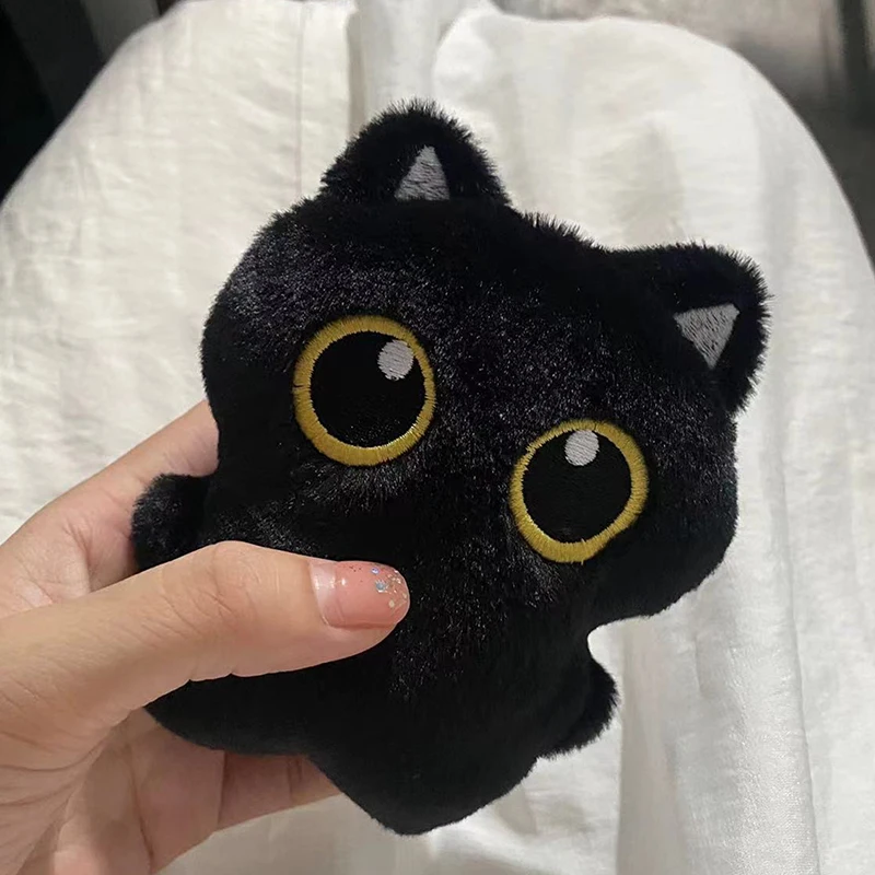 Cute Black Cat Plush Toy Keychain Cartoon Kitten Soft Stuffed Doll Pendant Car Key Ring Backpack Bag Decor Kid Gift