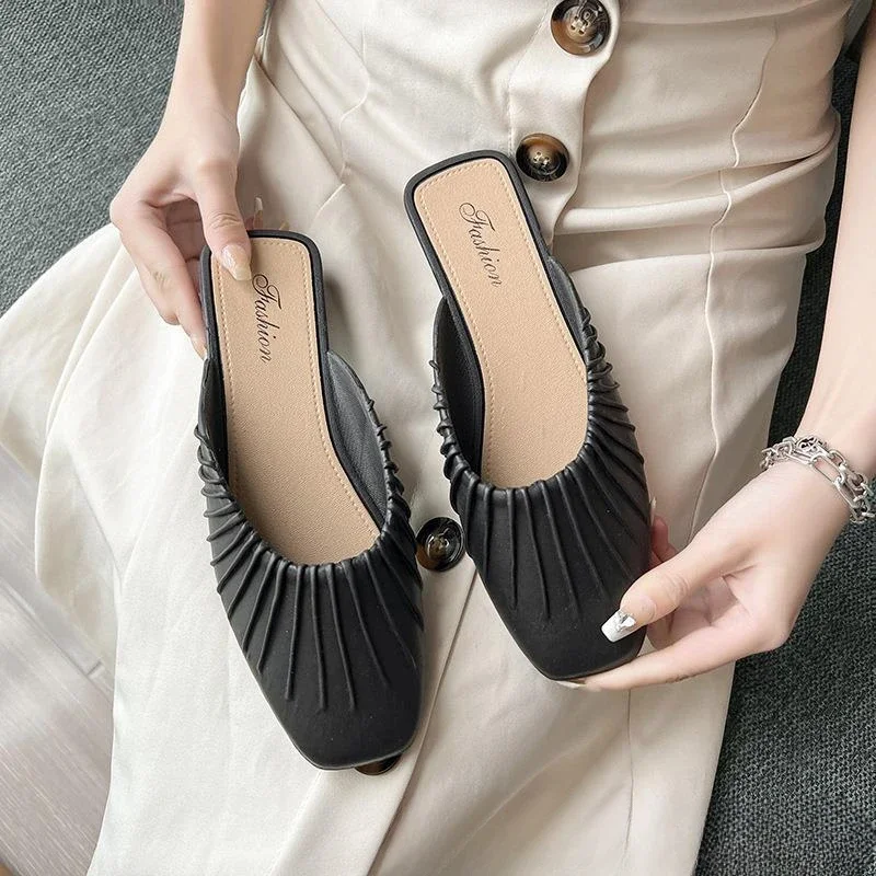 Women Baotou Half Slippers Summer New Fashion Women Outdoor Low Heel Casual Comfort Soft Sole Anti Slip Beach Slippers