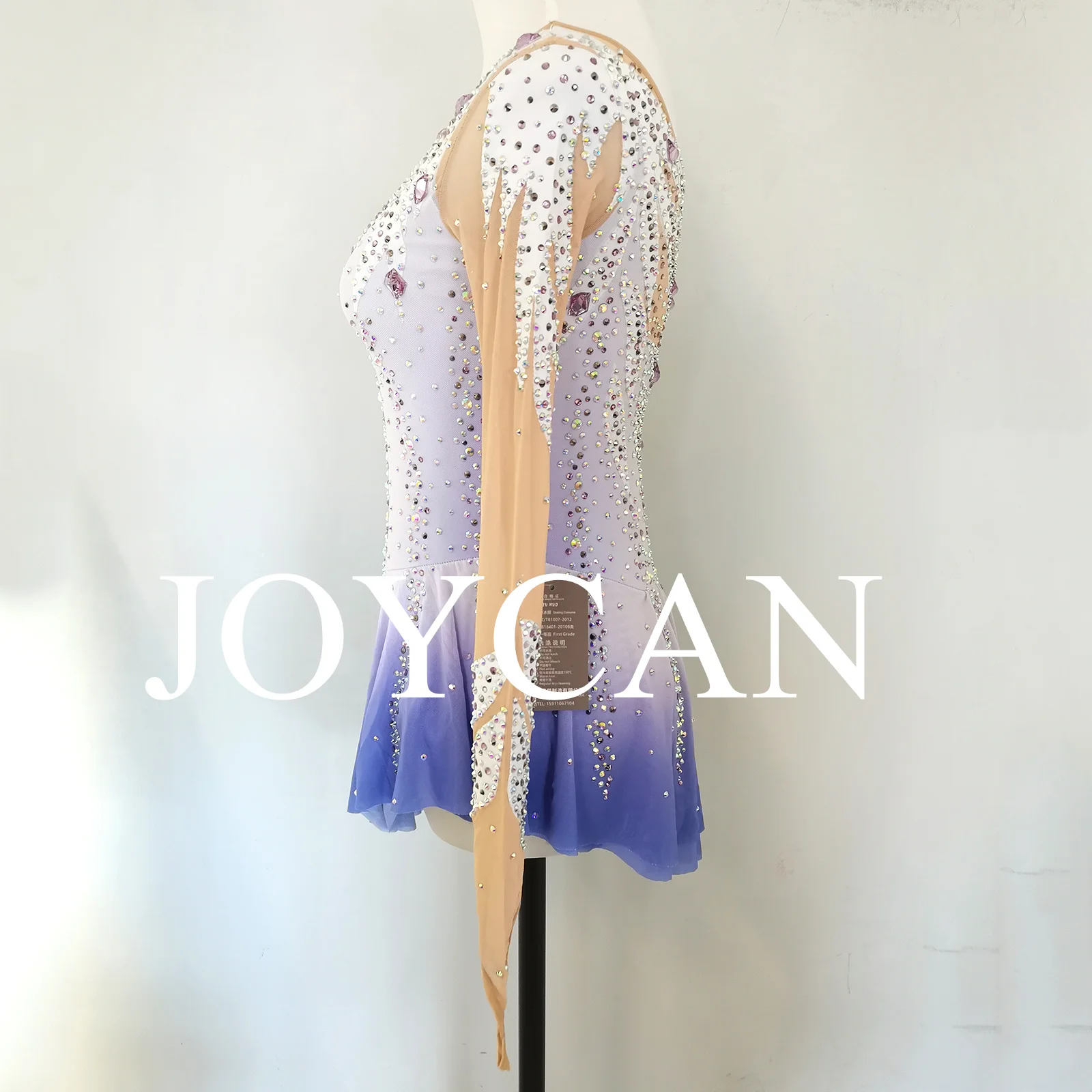 JoyCan платье для фигурного катания на льду для девочек, синяя эластичная одежда из спандекса для соревнований, танцевальная одежда по индивидуальному заказу
