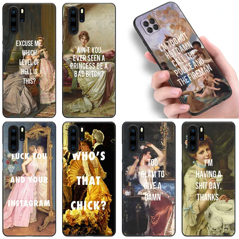 The Birth Of Venus Black Phone Case For Huawei P50 P40 P30 P20 Pro P10 P9 P8 Lite 2017 P Smart Z 2021 2020 2019 Soft Cover