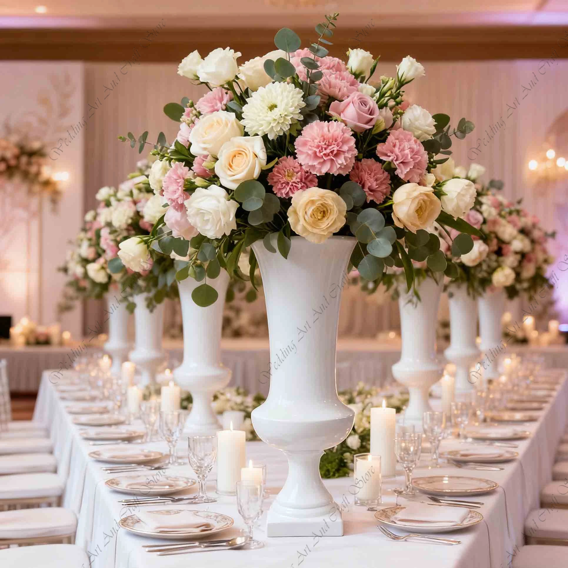 2pcs/3pcs  60-120cm Elegant Wedding Centerpiece White Fiber glass Column Floor-Standing Vase Tall Gold Trumpet Flower Pot ivy482