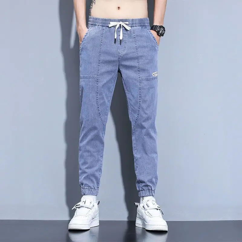 Autumn Winter Y2K Korean Vintage Harajuku Trousers Men Slim Fit All Match Loose Pockets Casual Jeans Feet Bound Trend Harem Pant