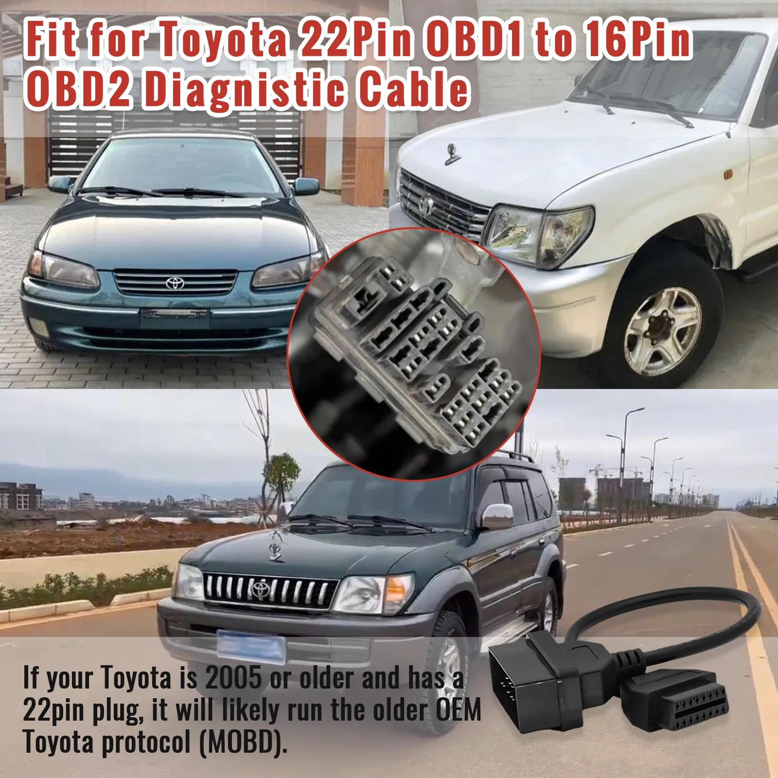 22Pin to OBD2 For Toyota DLC Diagnostic Connector OBD to OBD2 Adapter For Land-Cruiser/Carina/Camry/Crown 22Pin K-Line Diagnosis