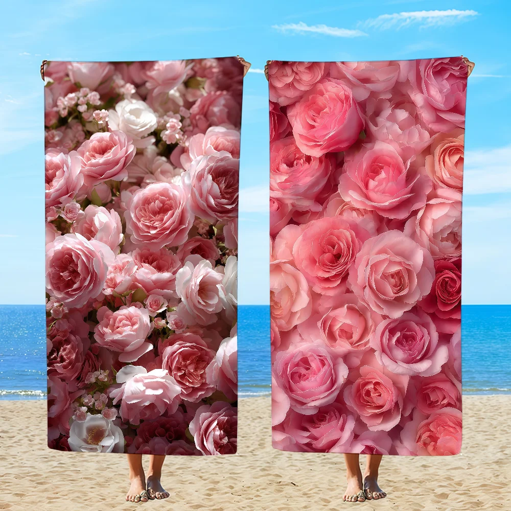 Oversized Pink Rose Towel Beach Oversized Soft Ultra Absorbent Quick Drying Large Pool Travel Camping Bathroom