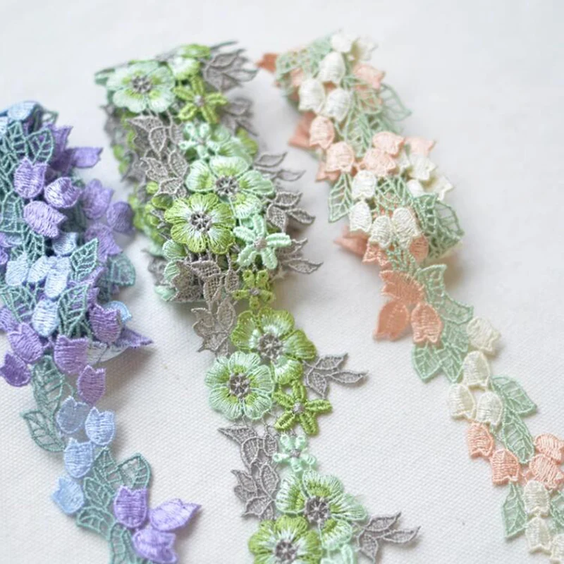 1 Yard Pink Purple Green Embroidery Fluorescent Rose Lace DIY Various Skirts Clothing Accessories 3CM Wide