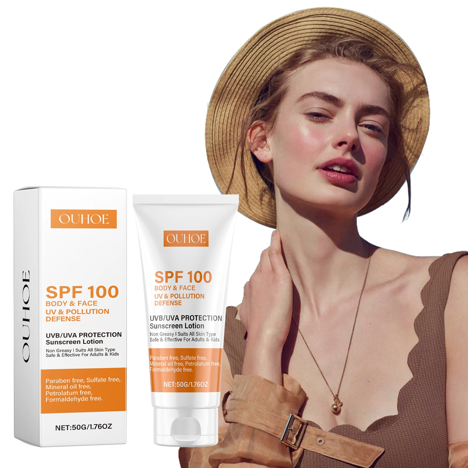Protector Solar Facial y Corporal No Grasoso SPF 100+, Bloqueador Solar Facial con Protección UVA y UVB, Crema Bloqueadora Solar Antienvejecimiento para Verano y Playa