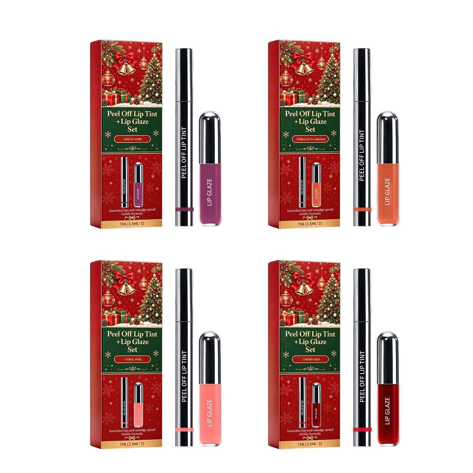 2pc Waterproof Peel off Lipliner Lip Oil Set Moisturizing Waterproof Lip Tint Transfer Proof Non-stick Cup Christmas Gift Set