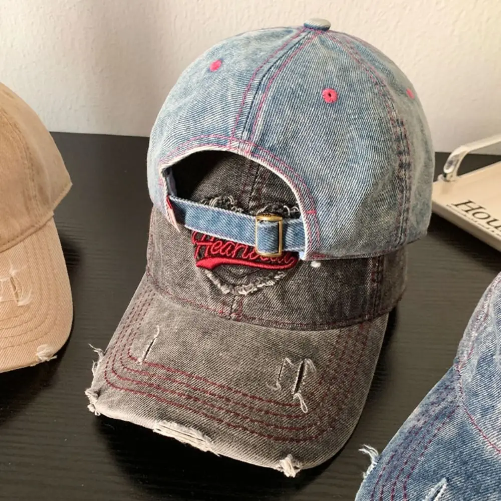 Berretto da baseball vintage Love casual stile coreano Y2K visiere con lettera ricamo cappello con visiera berretto snapback in denim da viaggio