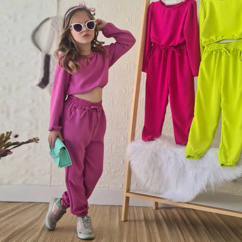 1-8years Autumn Clothing Sets For Baby Girls Clothes Long Sleeve Crop Tops+Casual Pants Toddler Kids Tracksuits Outfits For Girl