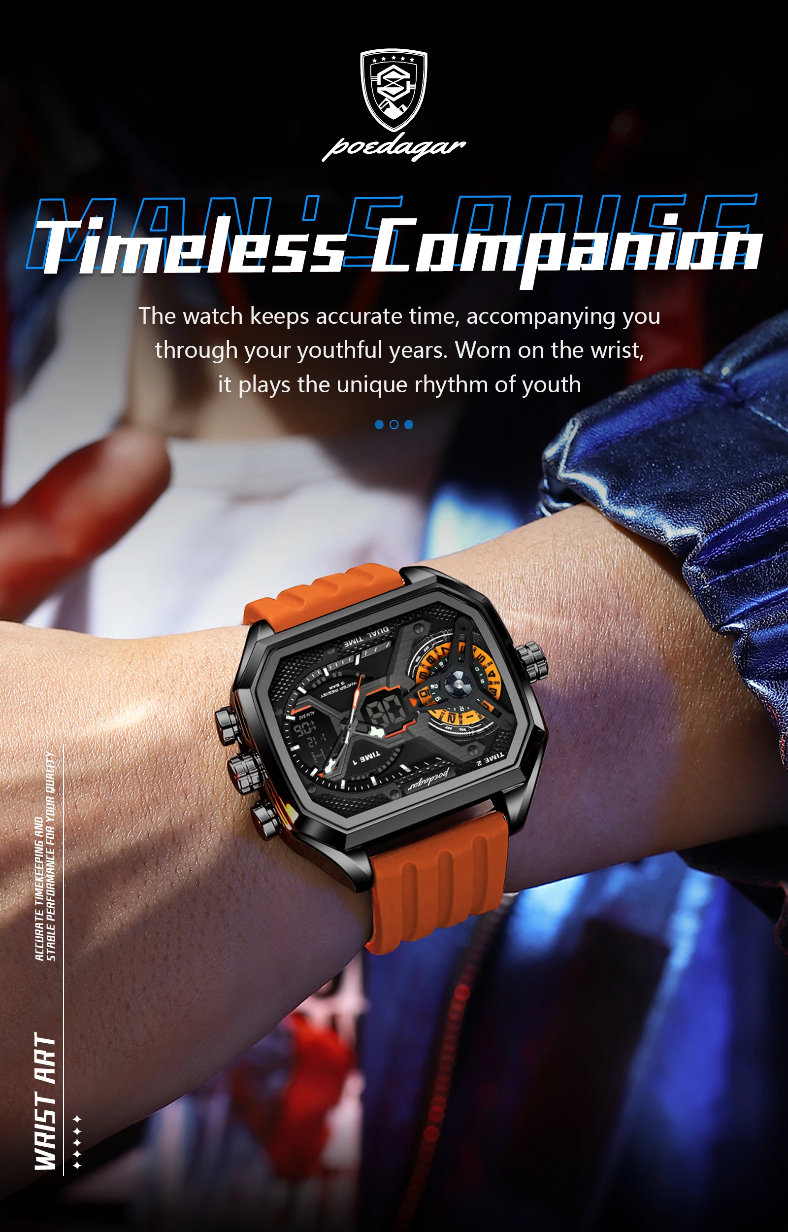 POEDAGAR Sport Männer Armbanduhren Datum Woche Leuchtende LED Mode Mann Uhr Silikon Armband Elektronische Dual Time Quarz herren Uhr – Detail 14
