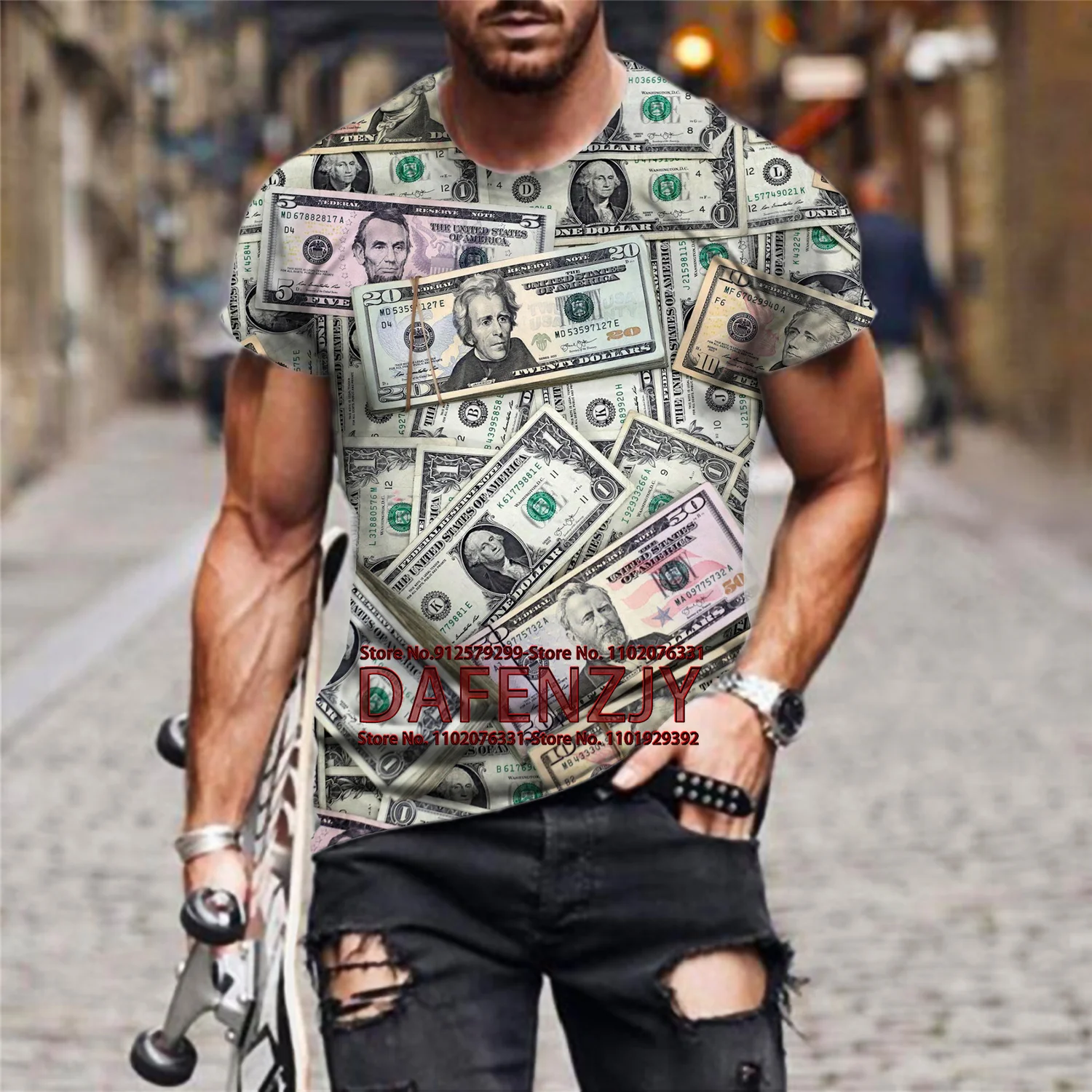 Men's Fashion Funny American Dollar Men T-Shirt 3D Printing T-Shirt Casual Round Neck Short Sleeve T-Shirt