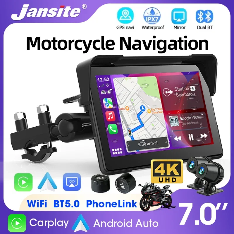 7 بوصة 4K + 1080P دراجة نارية DVR الملاحة مقاوم للماء لشاشة Carplay المحمولة Motobike اللاسلكية أندرويد السيارات BT مراقب