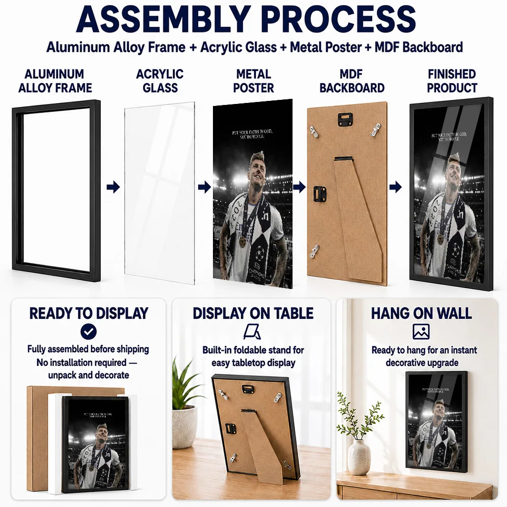 Toni Kroos Faith Quote Framed Metal Poster Customized Typographic Wall Art For Sports Bar And Living Room, Football Fan Gift