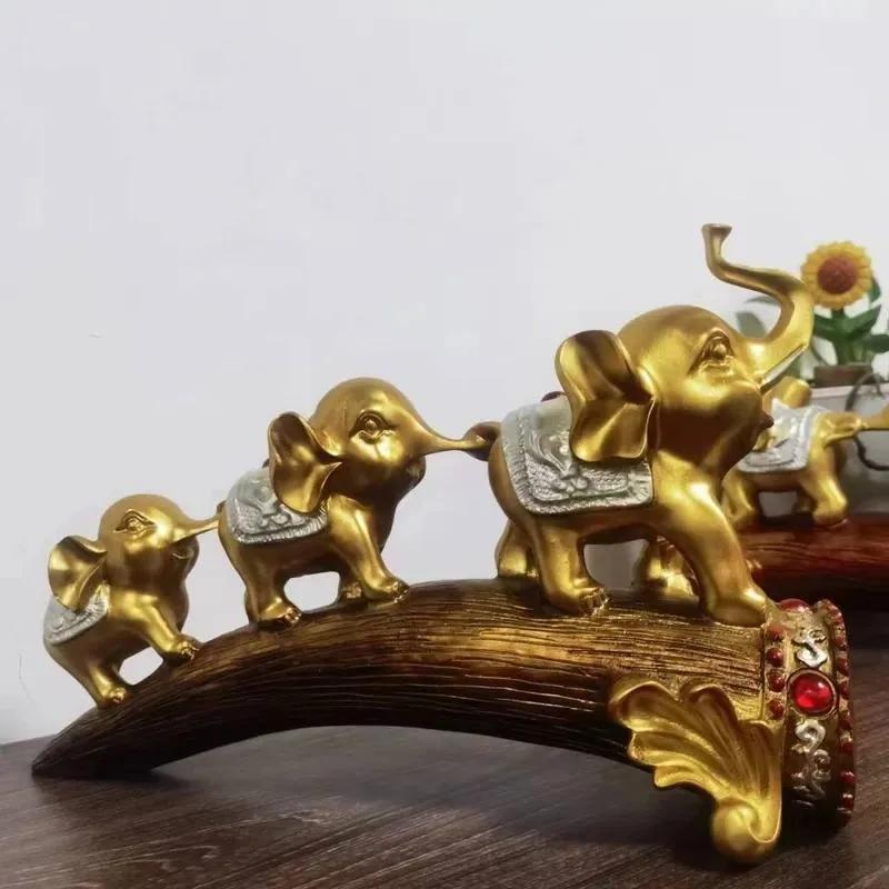 Resin Lucky Elephant Ornament Creative Home Decor for Living Room Office Desktop Entrance Decoration