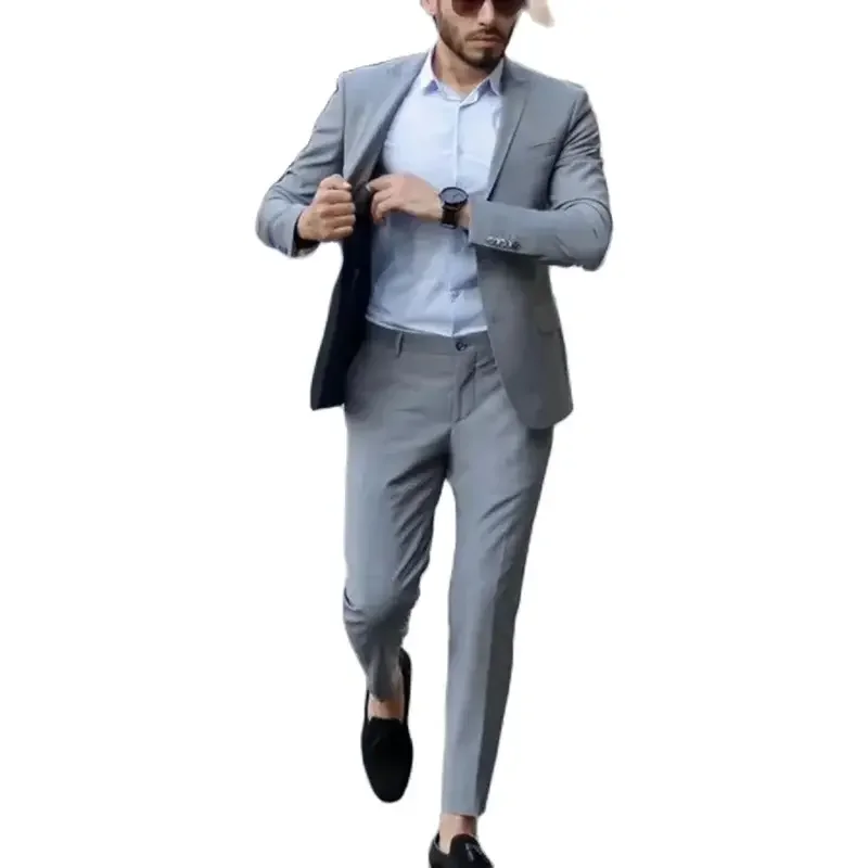 2 Pieces (Jacket +Pants) Costume Homme Fashion Men Wedding Casual Style Suits Groom Tuxedos Business Blazers Slim Fit