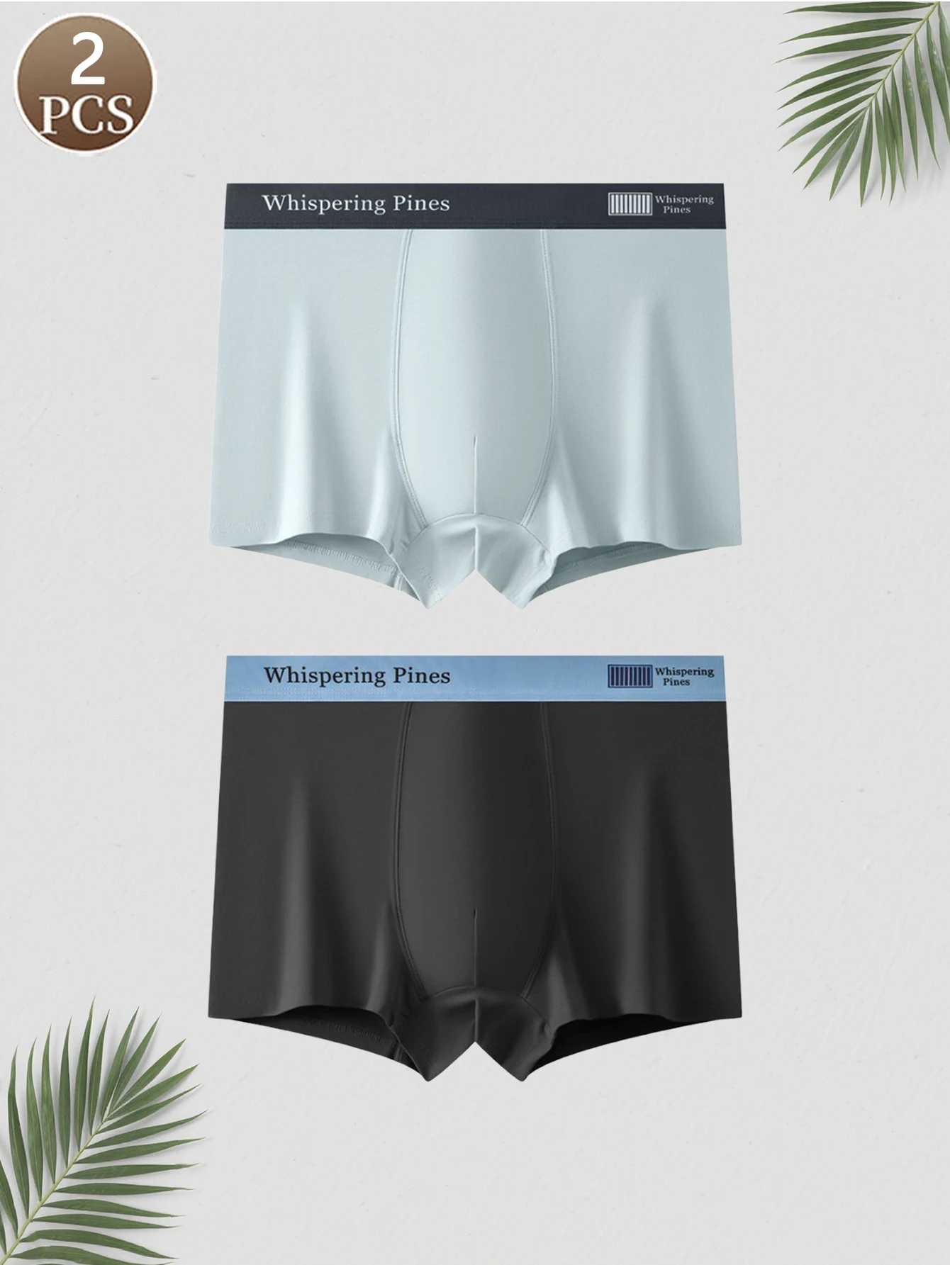 2PCS Herren-Boxershorts aus gestrickter reiner Baumwolle mit Buchstaben für Herren, modische, lässige Sportunterwäsche, mittlere Taille, weiche Herren-Boxershorts
