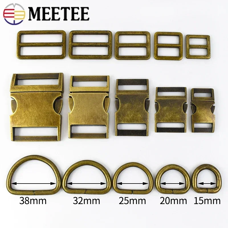 2/5set Meetee15-38mm fibbie in metallo bronzo fibbia a sgancio ad anello a D cursore Tri-Glide regolare la chiusura borsa da cintura gancio per