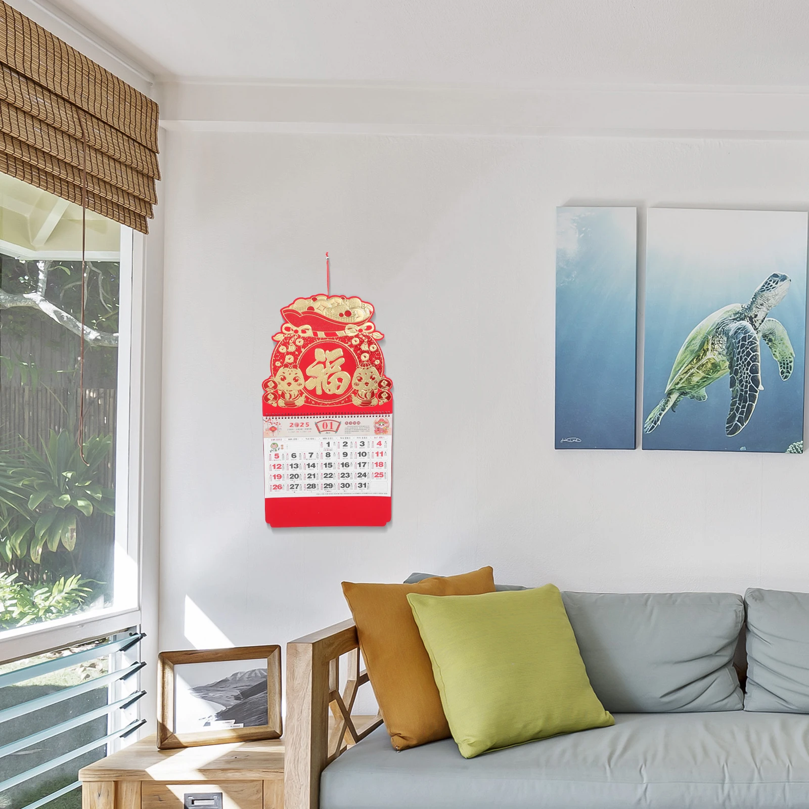

2025 Snake Year Wall Red Embossed Chinese New Year Decorative Plaque Lunar Festive Planner Paper Hanging Calendar For Home