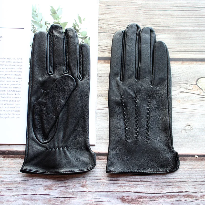 Summer Leather Driving Gloves Men\'s Sheepskin Touch Screen Thin Unlined Spring and Autumn Outdoor Driver Gloves