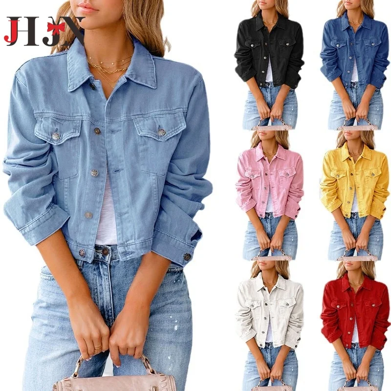 JHJN-Veste Slim Revers pour Femme, Manteau en Denim, Mode Européenne et Américaine, Vêtements d'Hiver, Cadeau de Noël