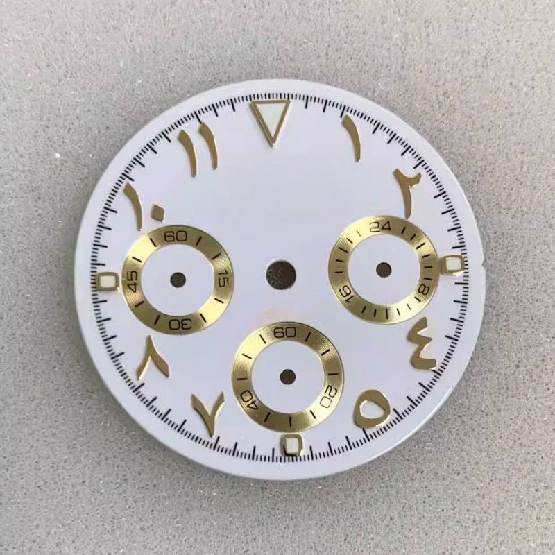 VK63 다이얼 29.5mm S 다이얼 아라비아 숫자 다이얼 녹색 야광 VK63 쿼츠 무브먼트 크로노그래프 시계 개조 시계 맞춤 제작