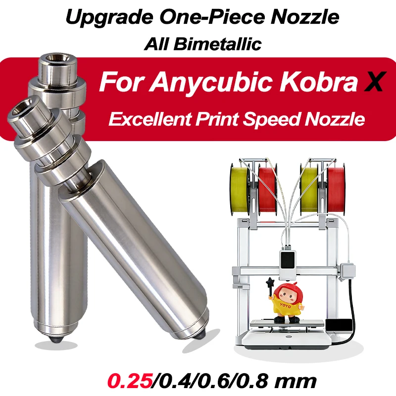 

High Precision Bimetal Nickel Plated Replacement Nozzle for Anycubic Kobra X Hardened SteelOne-Piece Hotend for 3D Printer Parts