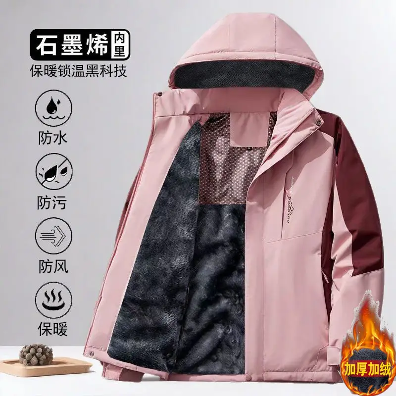 

Women Waterproof Winter Coats Fleece-lined Thickened Windproof Warm Casual Outerwear Hiking Camping Skiing Climbing Windbreaker