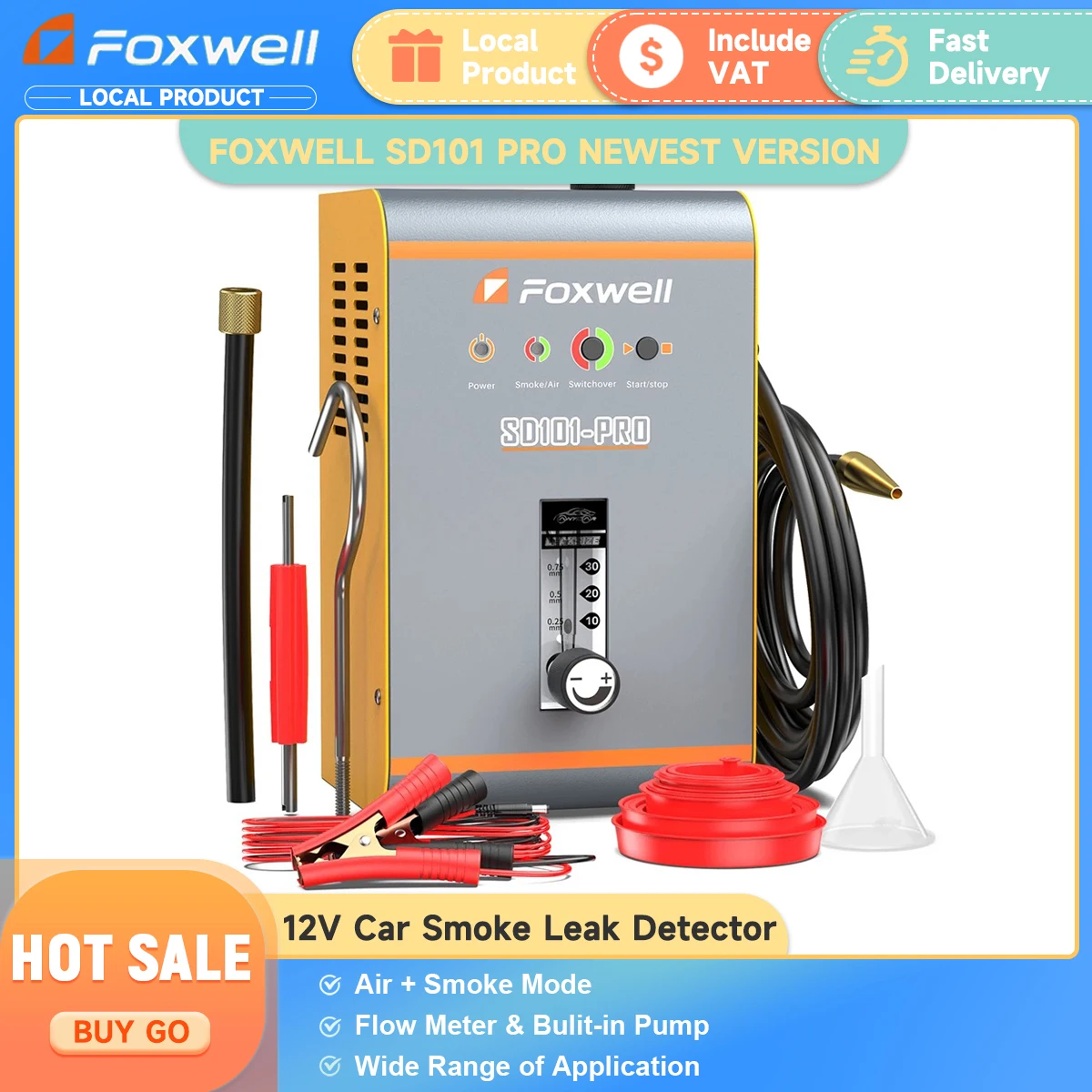 FOXWELL SD101 PRO Car Smoke Leak Detector Oil Pipe EVAP Leakage Built-in Air Pump Generator Auto Smoke Leak Test Diagnosis Tools