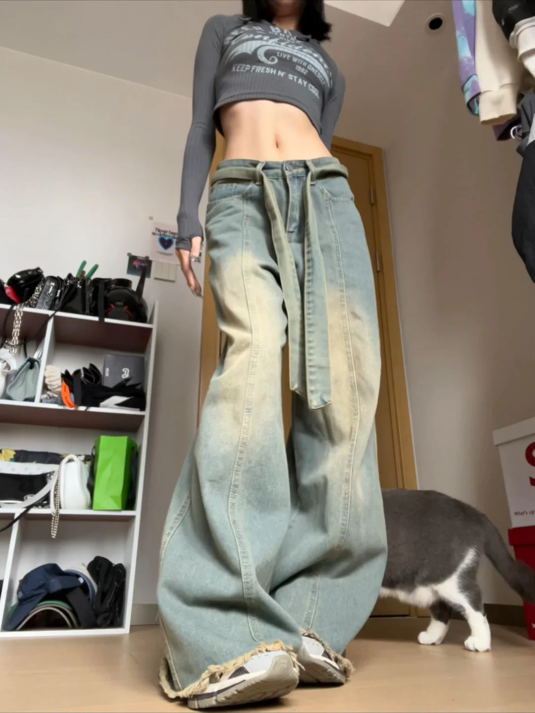 

Y2K Women Vintage Streetwear Korean Baggy Cargo Jeans Retro Straight Parachute Pants Denim Trousers Fairy Grunge Alt Clothes y2k