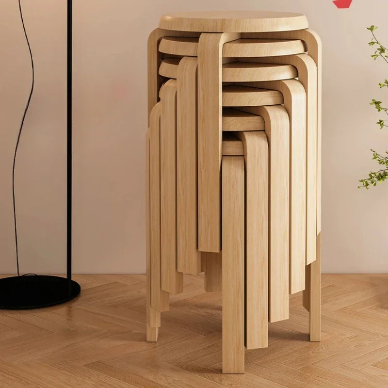 

High Kitchen Storage Chair Wooden Vintage Dining Chair Tabouret Design for Room Furniture Round Wooden Stool with Storage