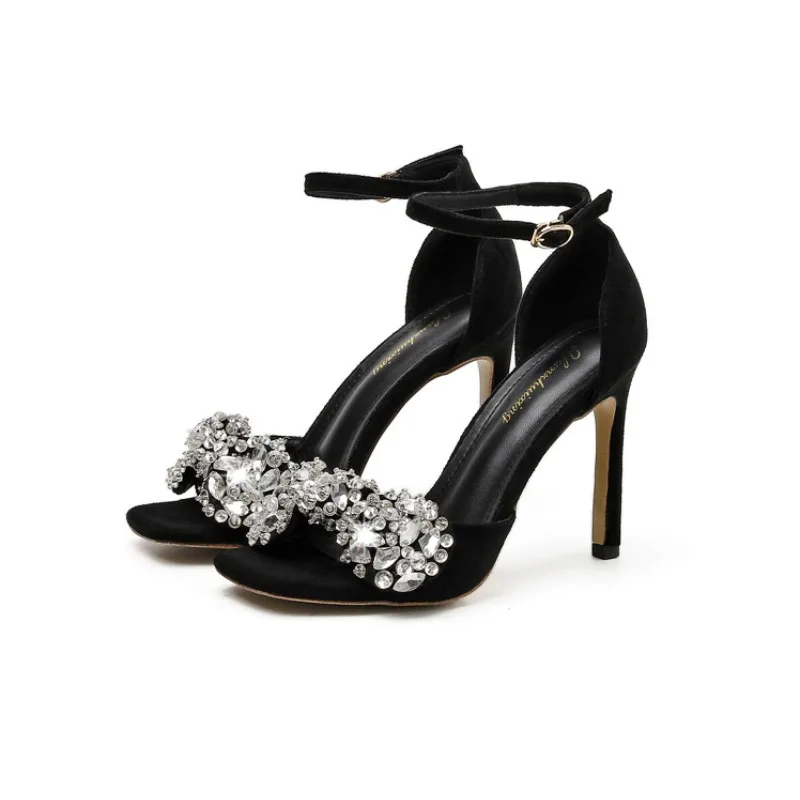 

Летние дизайнерские босоножки на каблуке со стразами, женские пикантные туфли с открытым носком на тонком высоком каблуке, элегантные туфли-лодочки с ремешком на щиколотке, роскошные банкетные модельные туфли