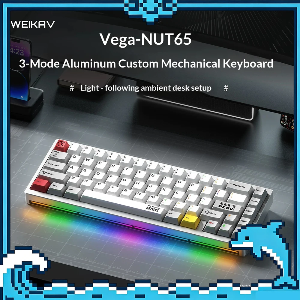 WEIKAV NUT65 65% Tri-Mode Aluminum Mechanical Keyboard Hot-Swappable RGB For Gifts