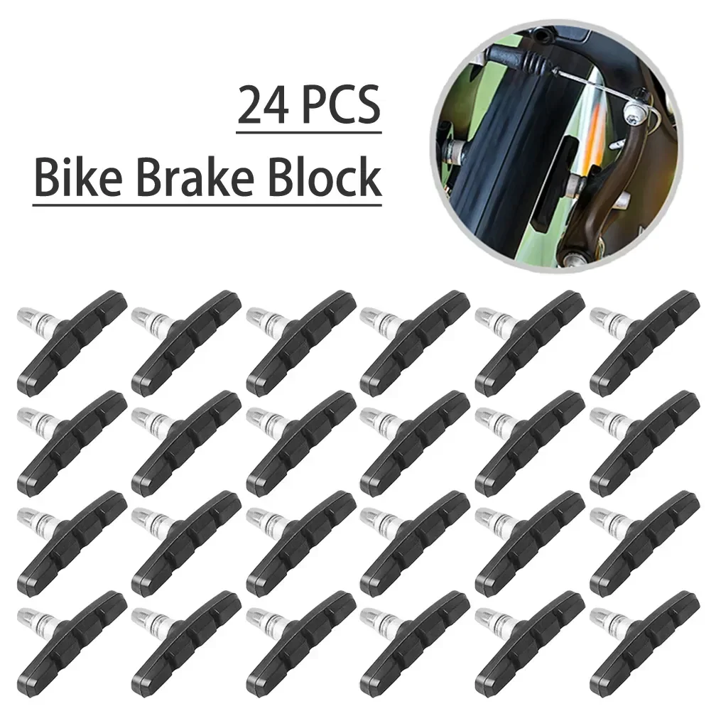 12 Pairs MTB Bicycle V-Brake Pads Bike Brake Shoes Symmetrical 70mm Rubber Blocks V Brake Holder Bicycle Accessories