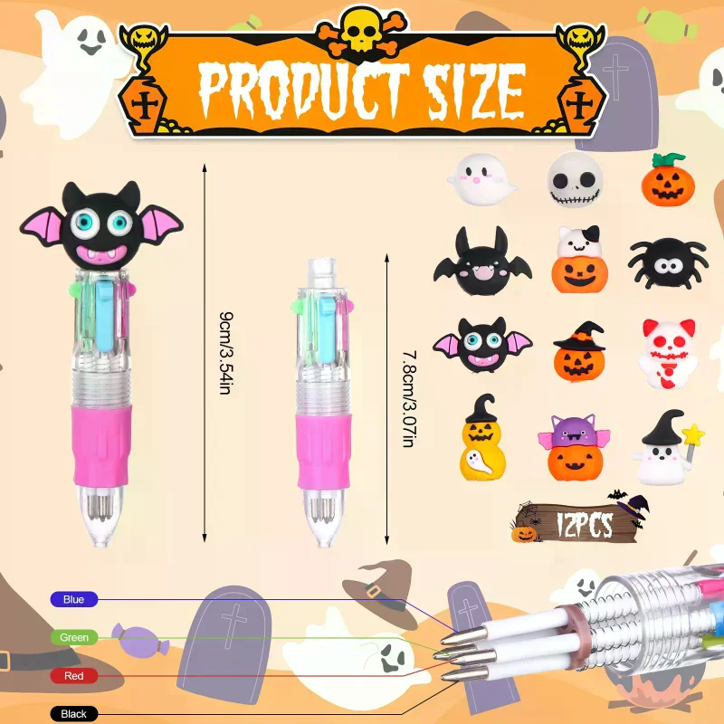 

30PC Creative Multicolor Ballpoint Pen Retractable Colored Ballpoint Pen Pumpkin Ghost Bat Writing Stationery School Party Gifts